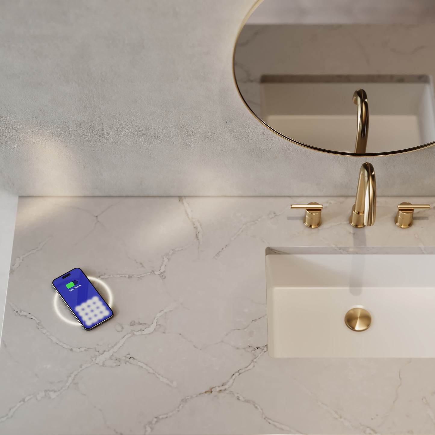 Hudson 60" Single Vanity, Light Natural Oak w/ 3 CM Victorian Silver Top w/ FreePower Wireless Charger