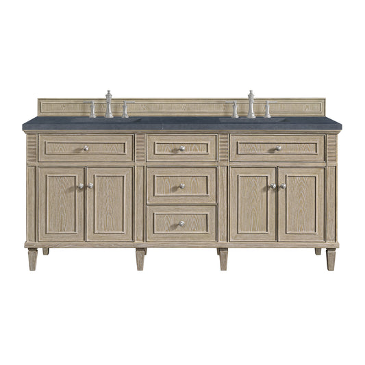 Lorelai 72" Double Vanity, Whitewashed Oak w/ 3 CM Charcoal Soapstone Silestone Top