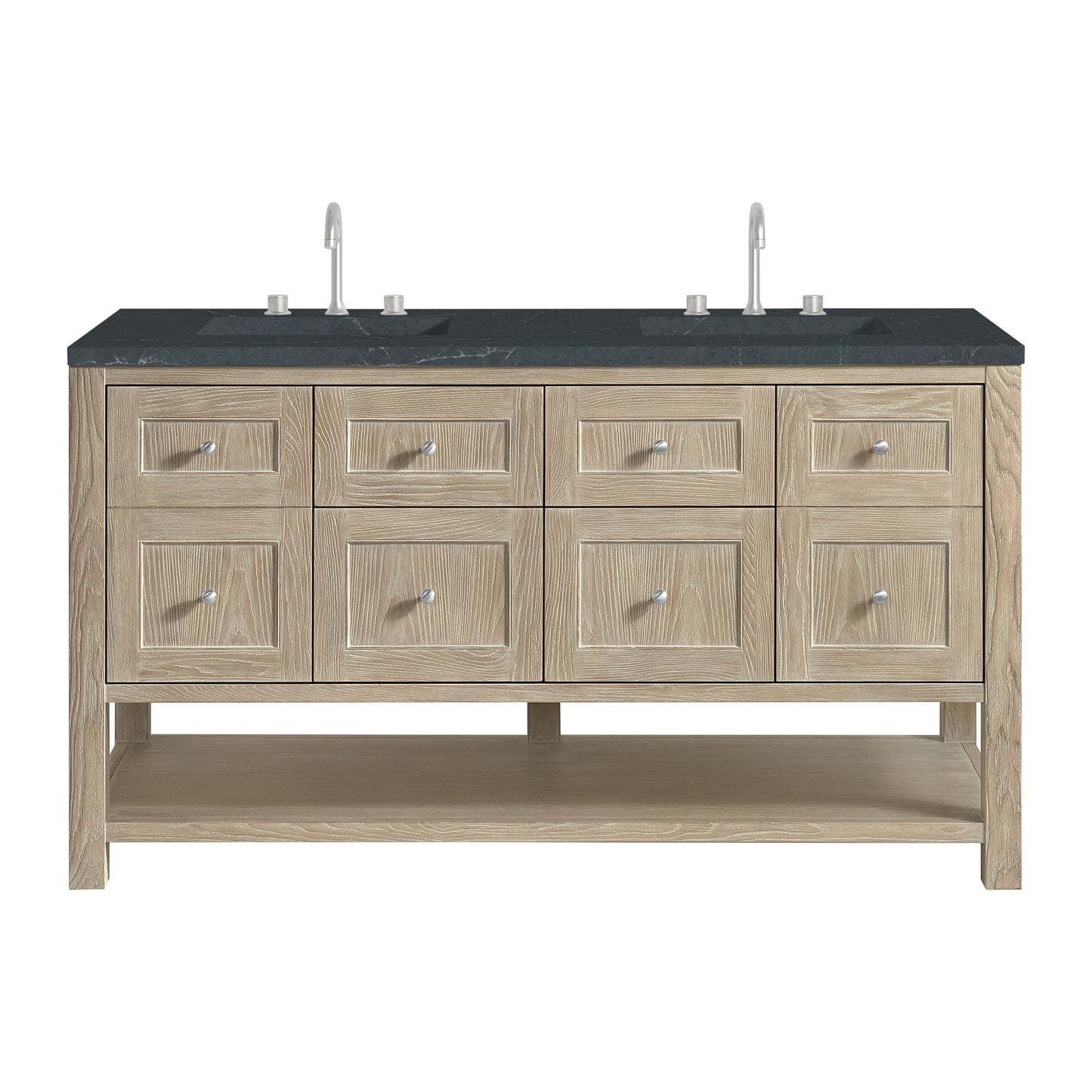 Breckenridge 60" Double Vanity, Whitewashed Oak, w/ 3 CM Charcoal Soapstone Quartz Top
