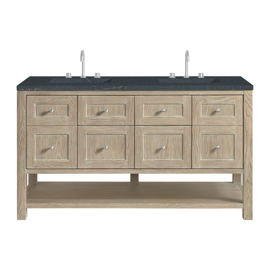 Breckenridge 60" Double Vanity, Whitewashed Oak, w/ 3 CM Charcoal Soapstone Quartz Top