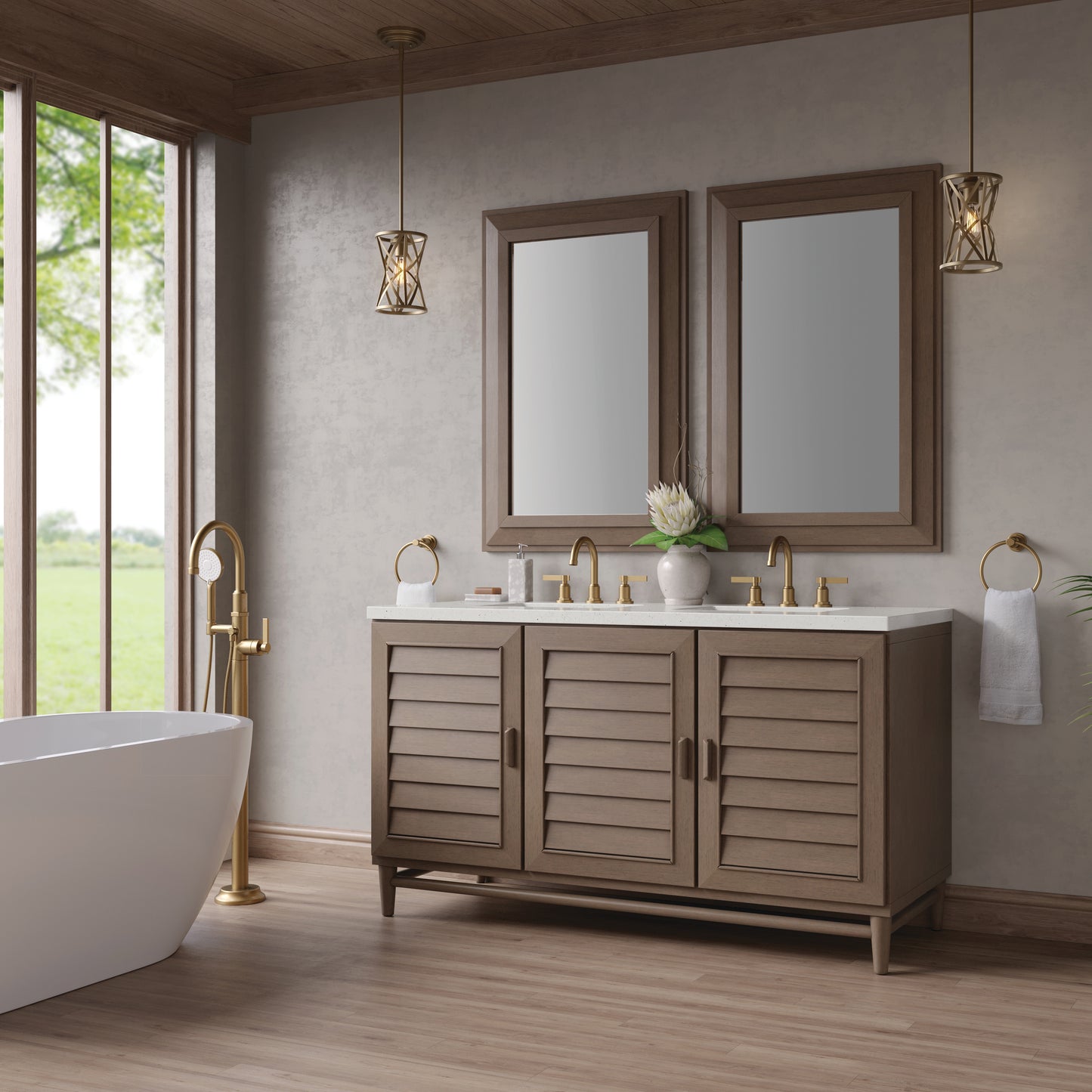 Portland 60" Double Vanity Whitewashed Walnut w/ 3 CM Lime Delight Silestone Top