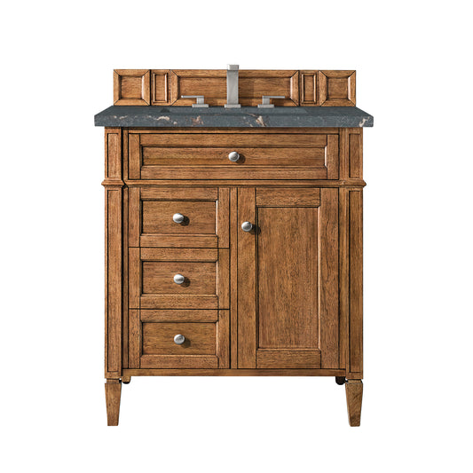 Brittany 30" Single Vanity, Saddle Brown, w/ 3 CM Parisien Bleu Silestone Top