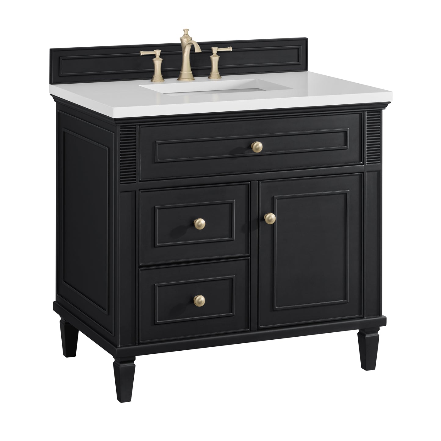 Lorelai 36" Single Vanity, Black Onyx w/ 3 CM White Zeus Silestone Top