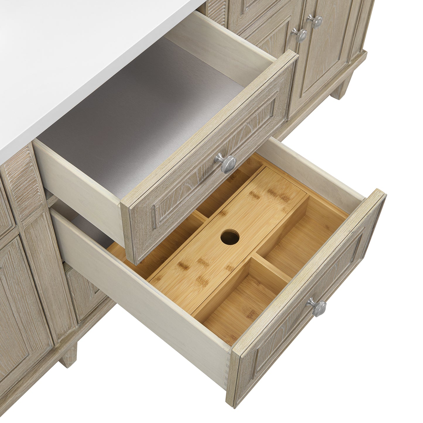 Lorelai 72" Double Vanity, Whitewashed Oak w/ 3 CM White Zeus Silestone Top