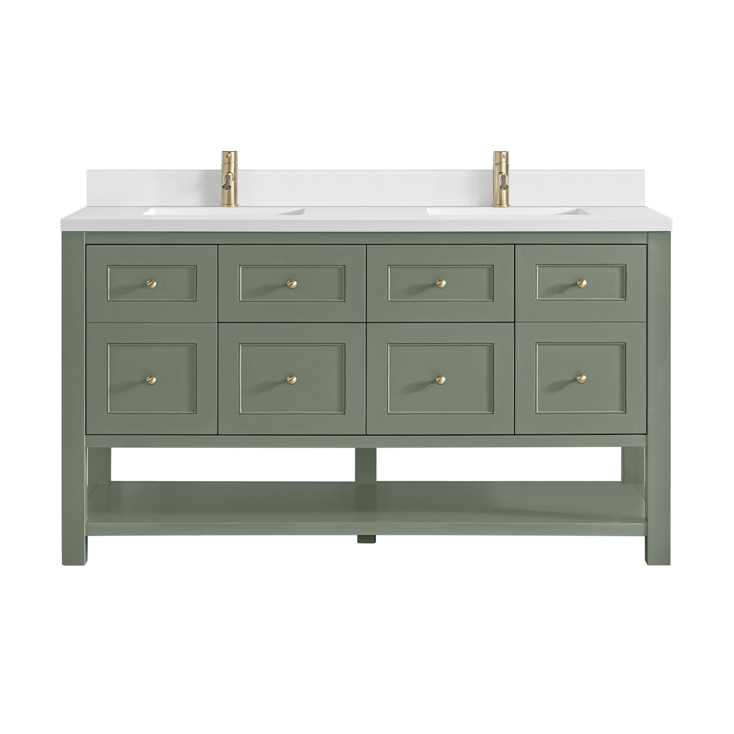Breckenridge 60" Double Vanity, Smokey Celadon, w/ Single Hole 3 CM White Zeus Quartz Top & Backsplash