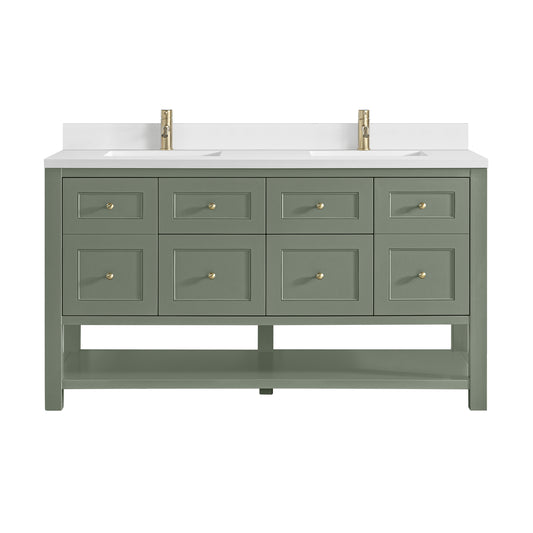 Breckenridge 60" Double Vanity, Smokey Celadon, w/ Single Hole 3 CM White Zeus Quartz Top & Backsplash
