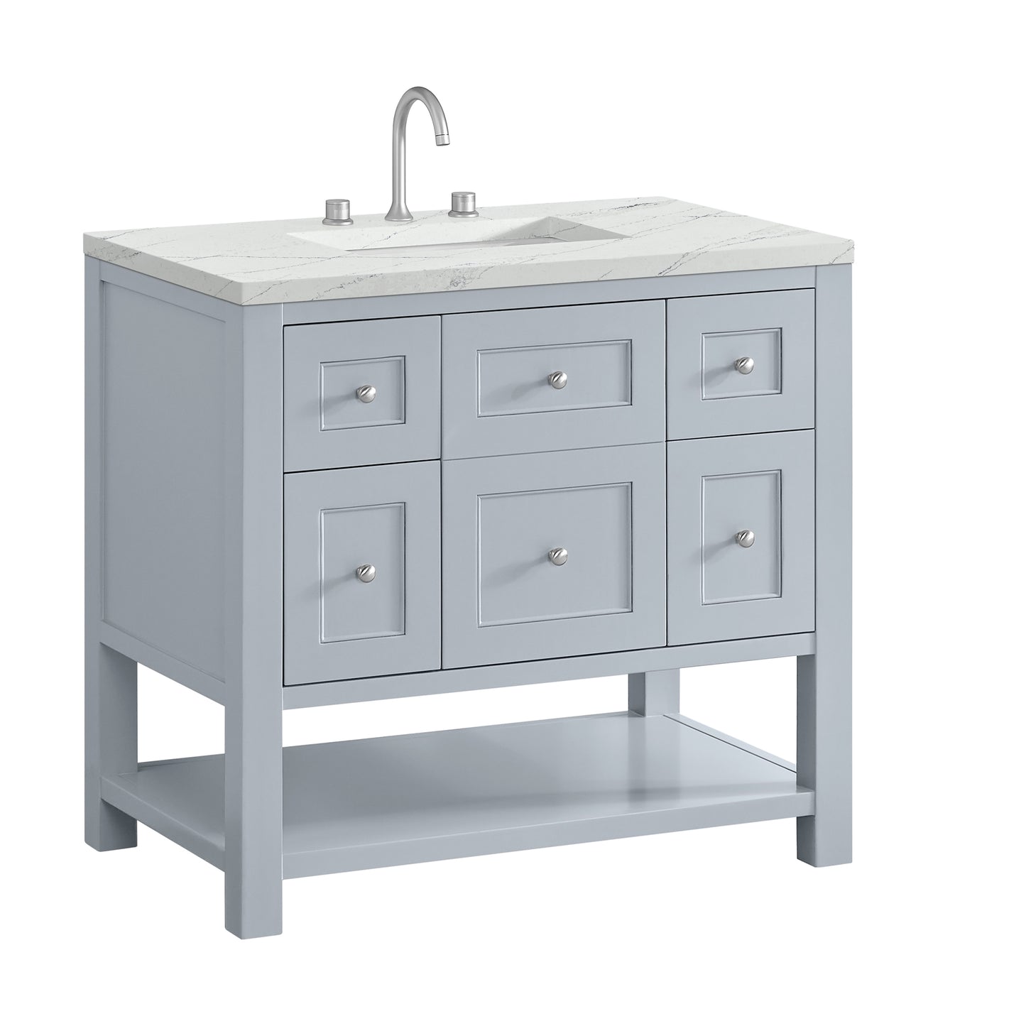 Breckenridge 36" Single Vanity, Serenity Blue, w/ 3 CM Ethereal Noctis Quartz Top