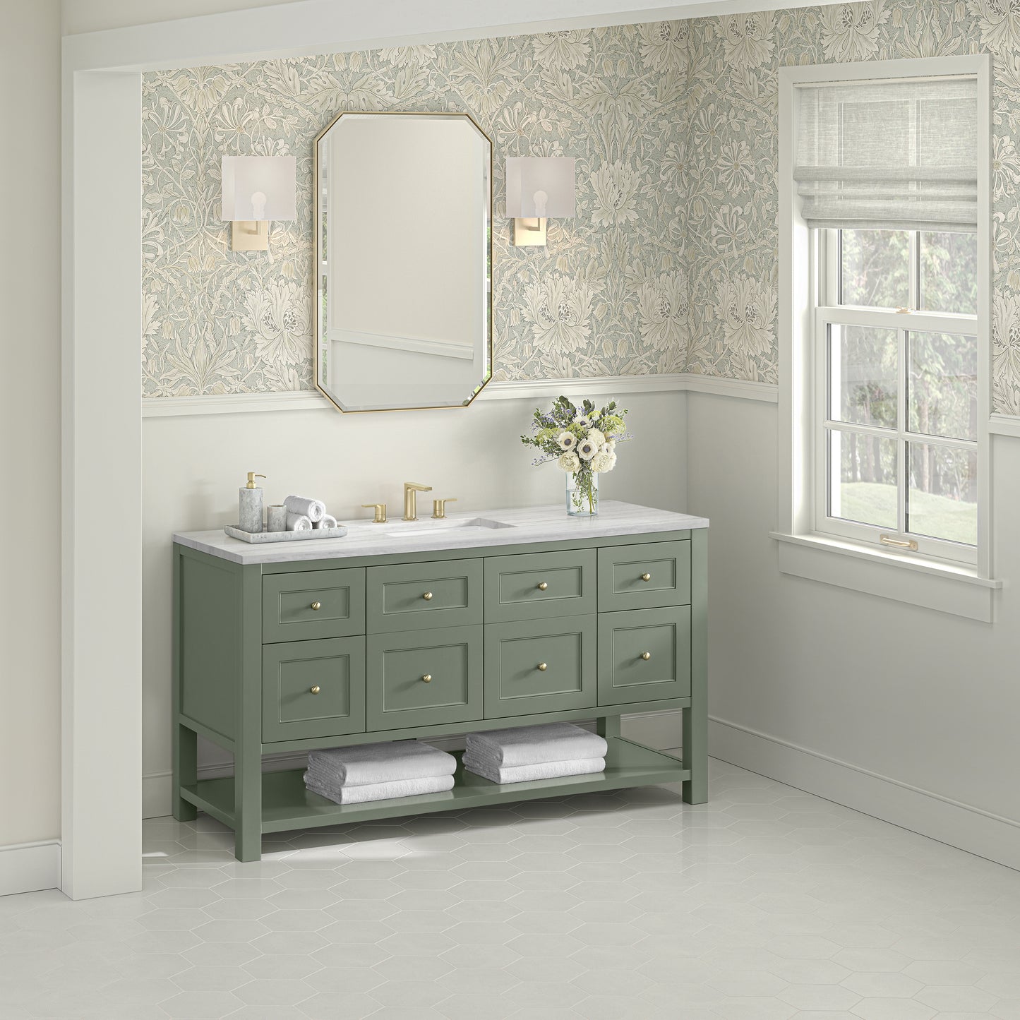 Breckenridge 60" Single Vanity, Smokey Celadon, w/ 3 CM Arctic Fall Solid Surface Top