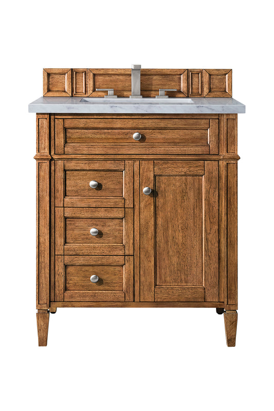 Brittany 30" Single Vanity, Saddle Brown w/ 3 CM Arctic Fall Solid Surface Top