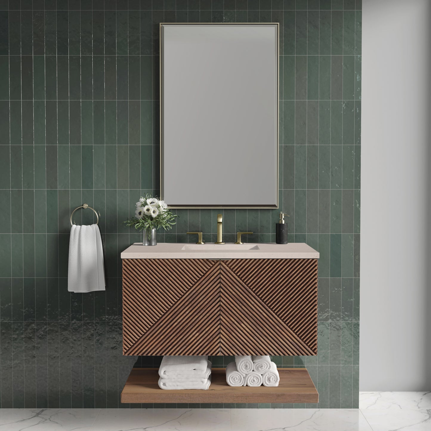 Marcello 36" Single Vanity, Chestnut w/ 3 CM Eternal Marfil Top