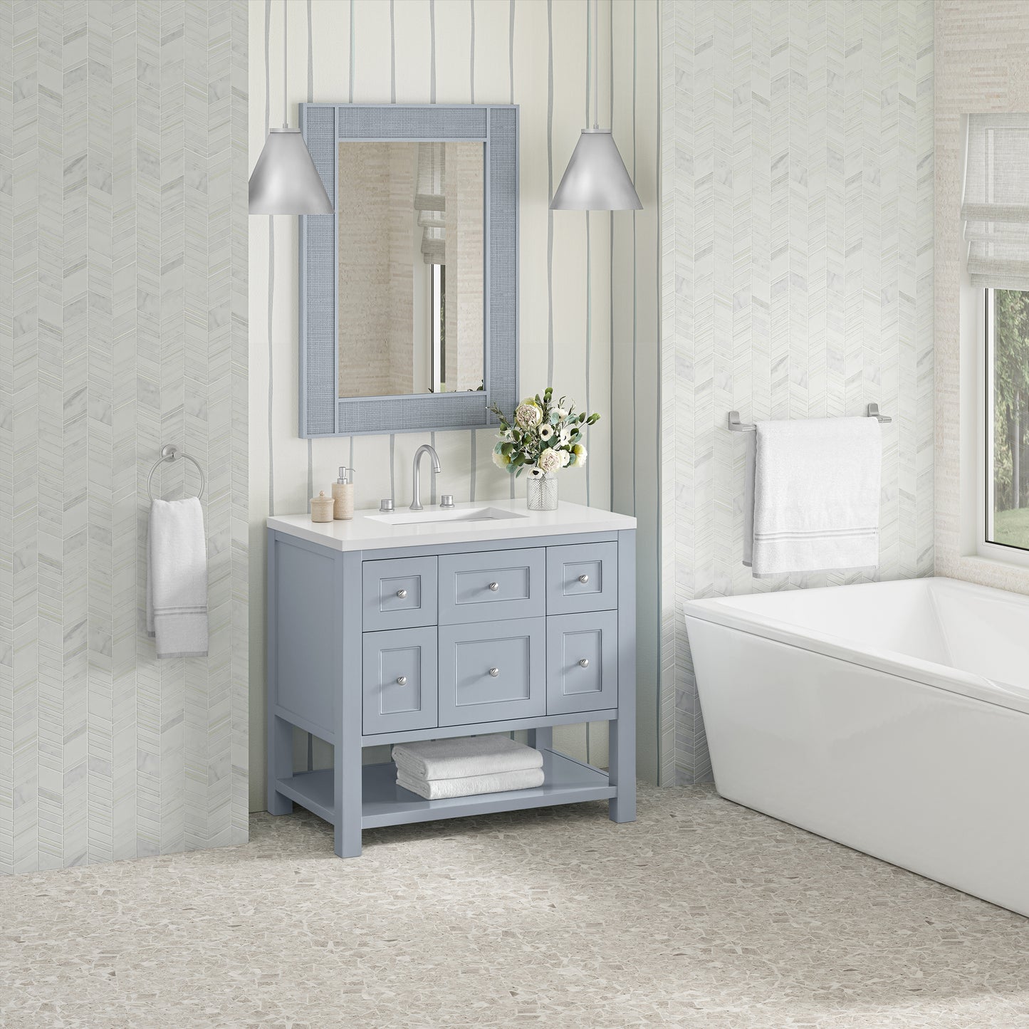 Breckenridge 36" Single Vanity, Serenity Blue, w/ 3 CM White Zeus Quartz Top