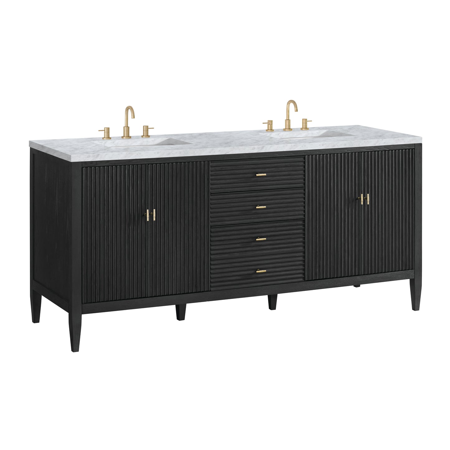 Myrrin 72" Double Vanity, Carbon Oak w/ 3 CM Carrara White Marble Top