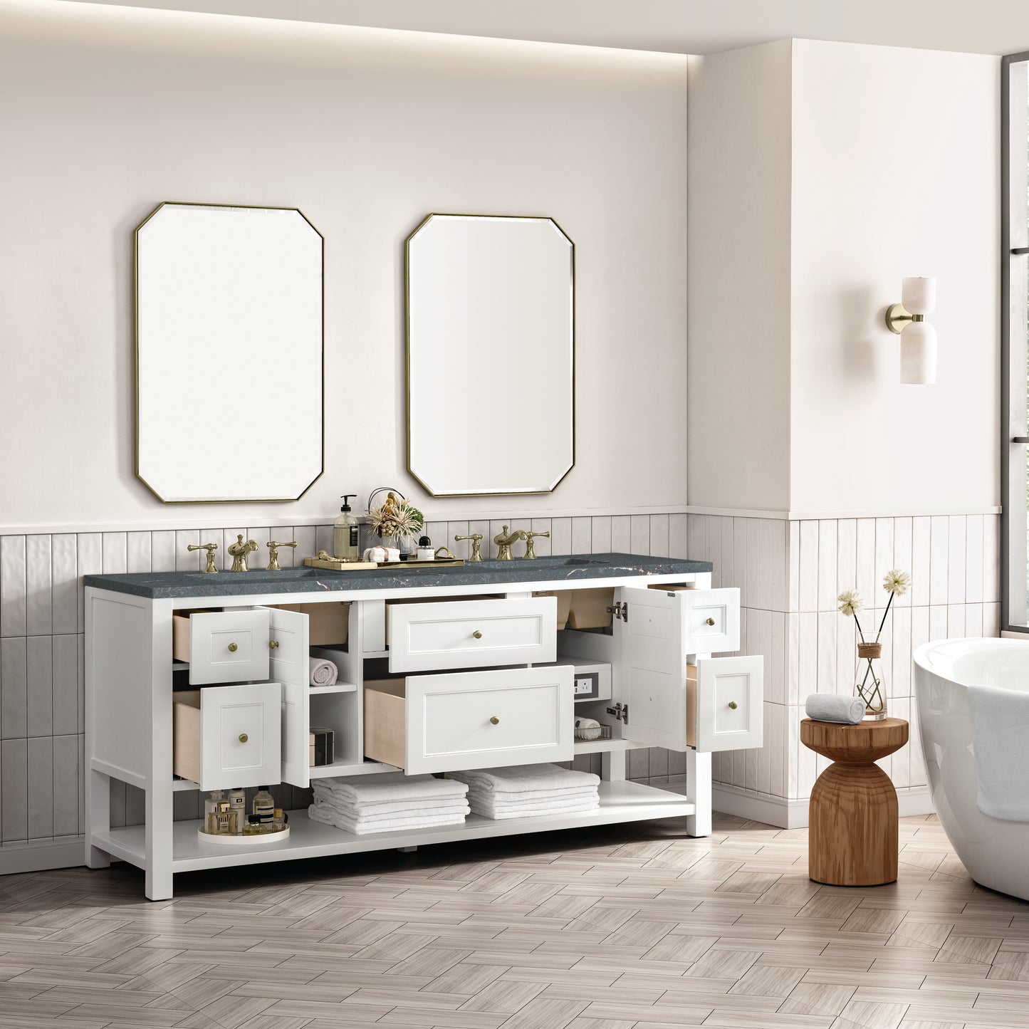 Breckenridge 72" Double Vanity, Bright White w/ 3 CM Parisien Bleu Top