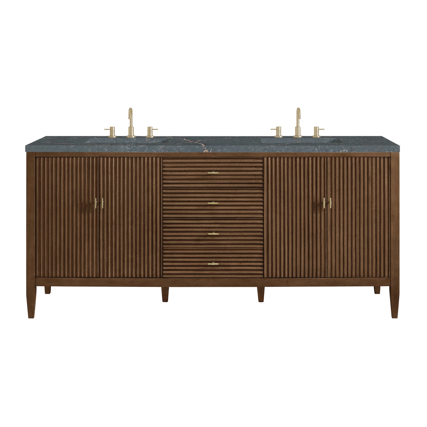 Myrrin 72" Double Vanity, Mid Century Walnut w/ 3 CM Parisien Bleu Silestone Top