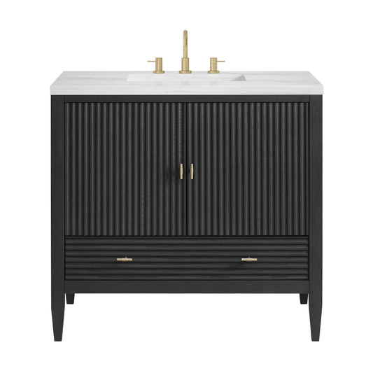 Myrrin 36" Vanity, Carbon Oak w/ 3 CM Arctic Fall Solid Surface Top