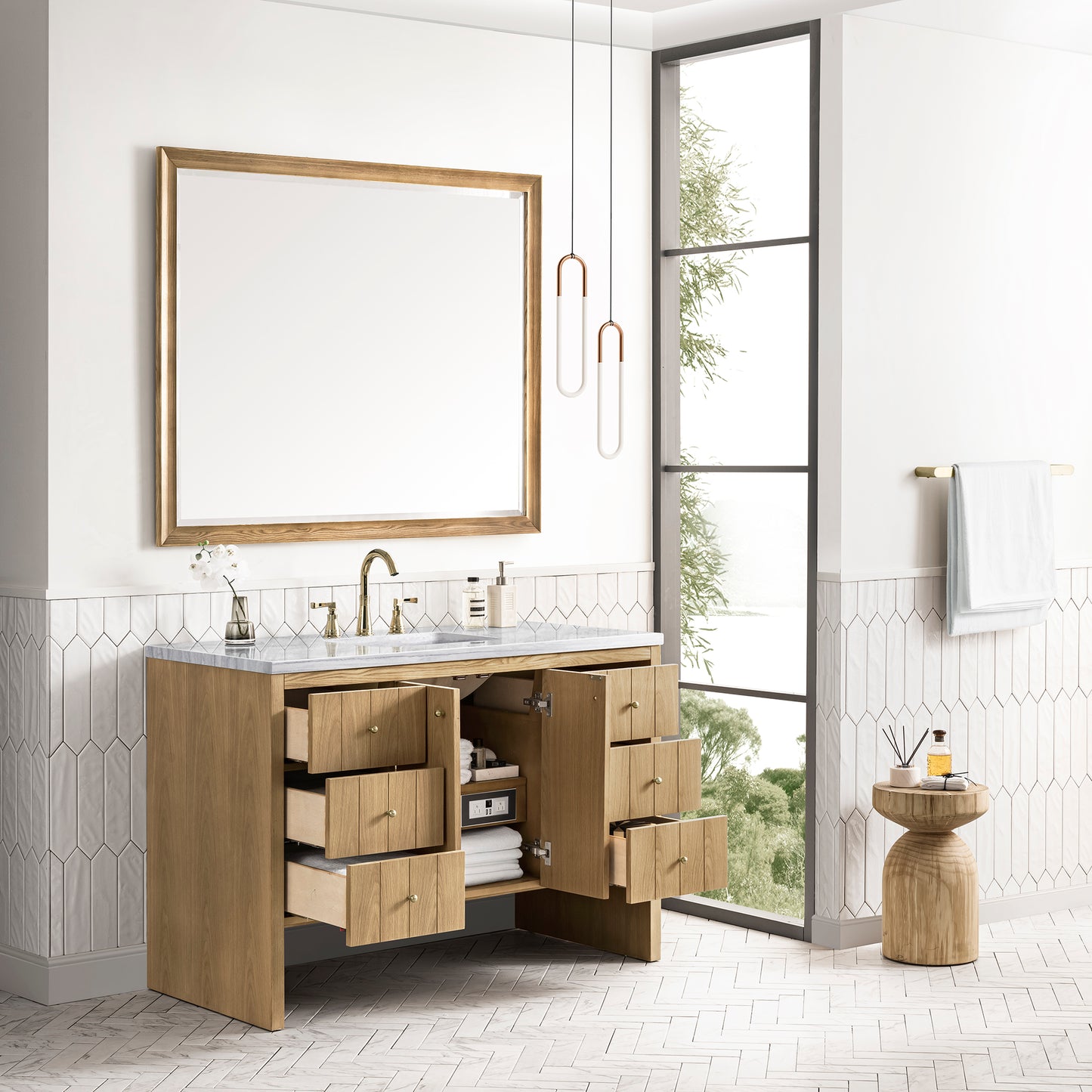 Hudson 48" Single Vanity, Light Natural Oak w/ 3 CM Arctic Fall Top