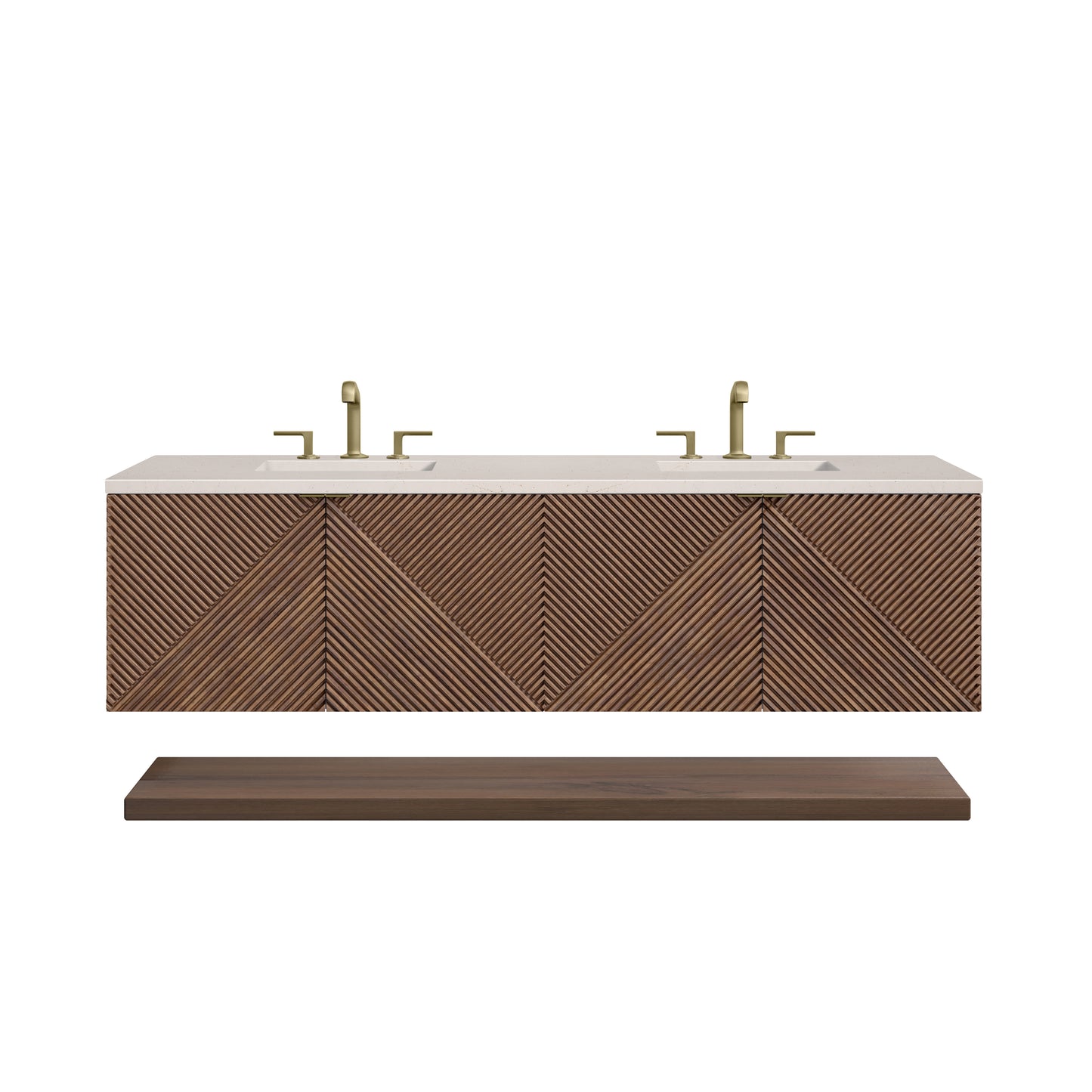 Marcello 72" Double Vanity, Chestnut w/ 3 CM Eternal Marfil Top