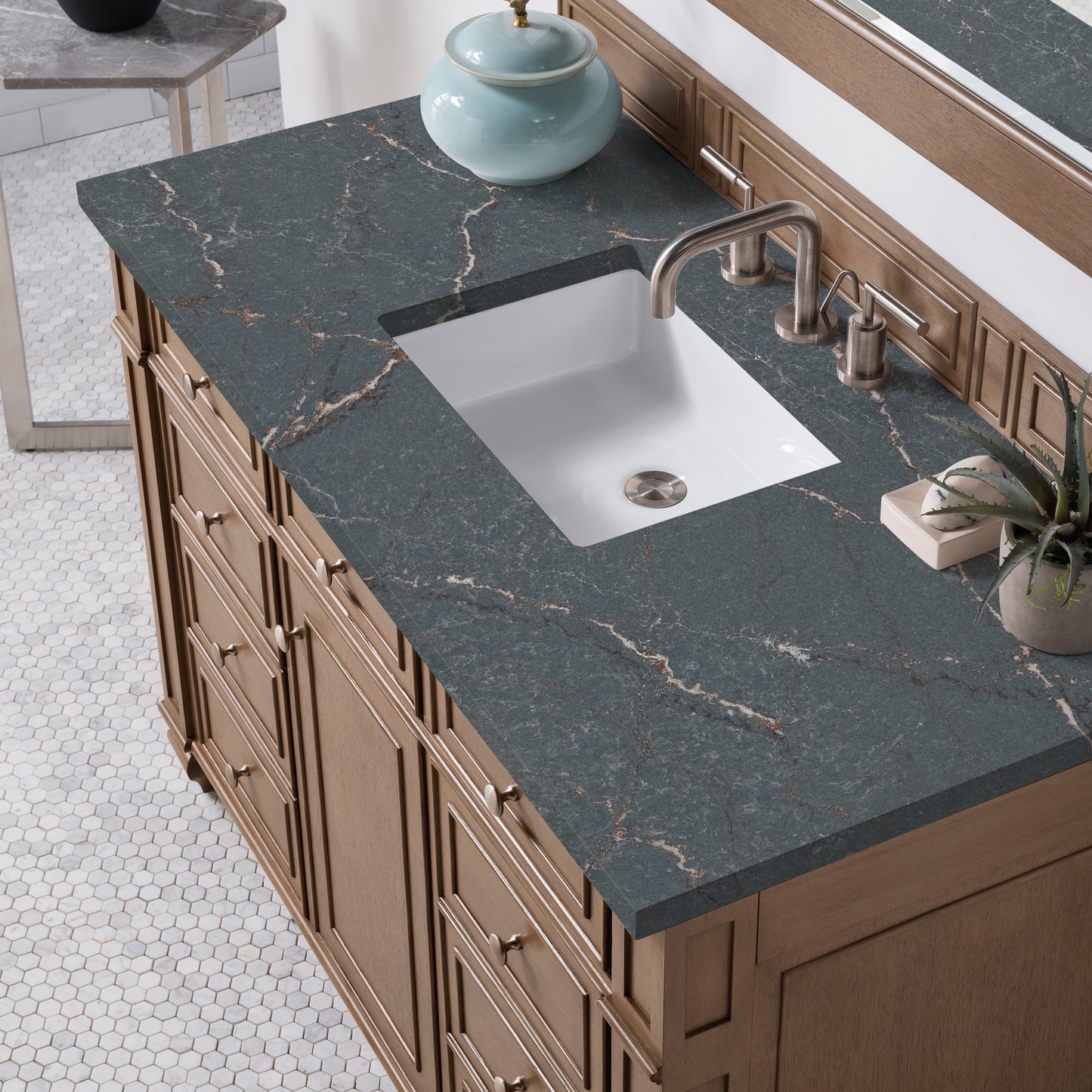 Bristol 48" Single Vanity, Whitewashed Walnut w/ 3 CM Parisien Bleu Silestone Top