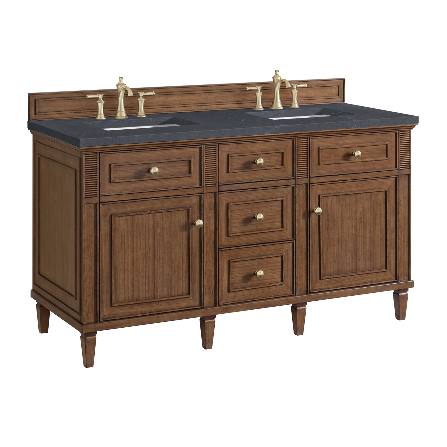 Lorelai 60" Double Vanity, Mid-Century Walnut w/ 3 CM Charcoal Soapstone Silestone Top