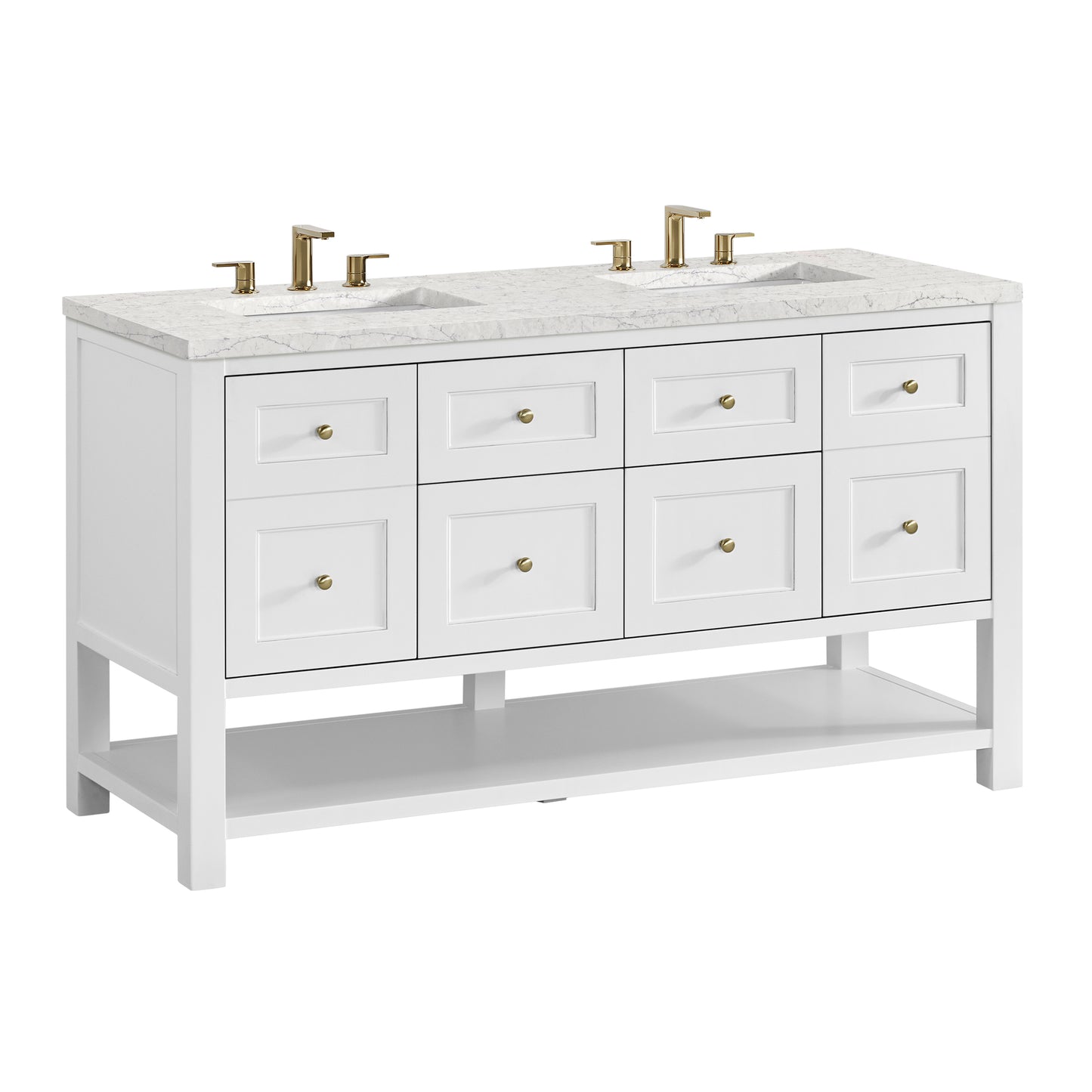 Breckenridge 60" Double Vanity, Bright White, w/ 3 CM Eternal Jasmine Pearl Quartz Top