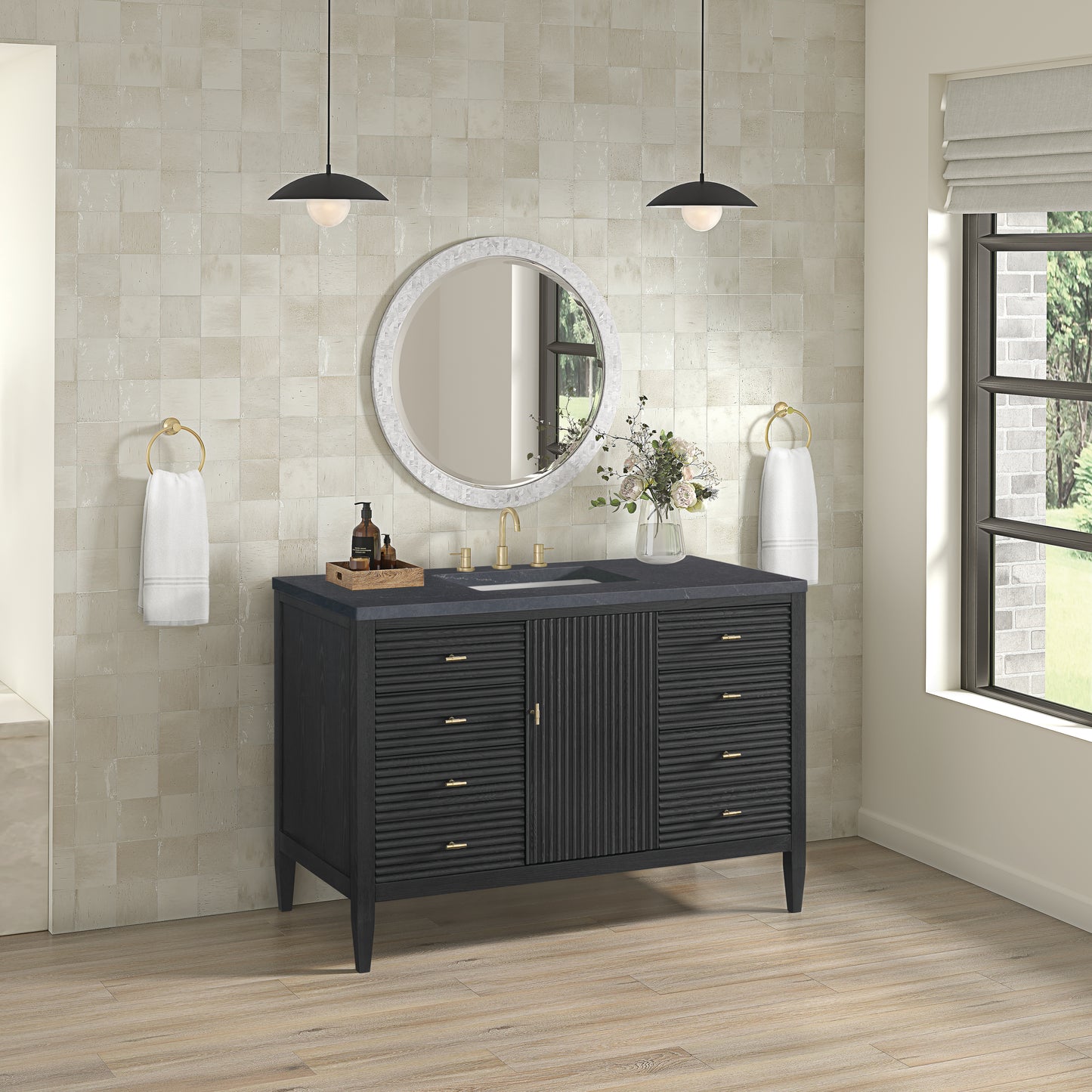 Myrrin 48" Vanity, Carbon Oak w/ 3 CM Charcoal Soapstone Silestone Top