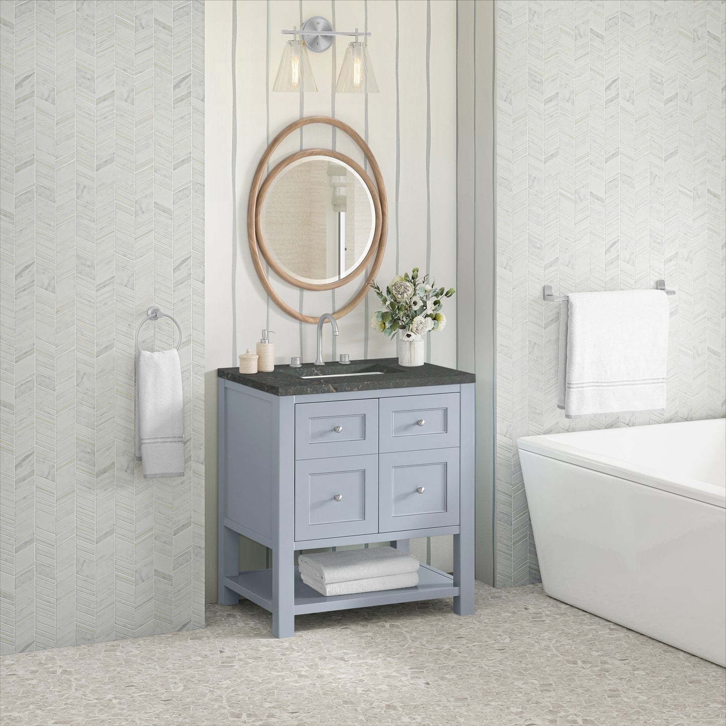 Breckenridge 30" Single Vanity, Serenity Blue, w/ 3 CM Parisien Bleu Quartz Top