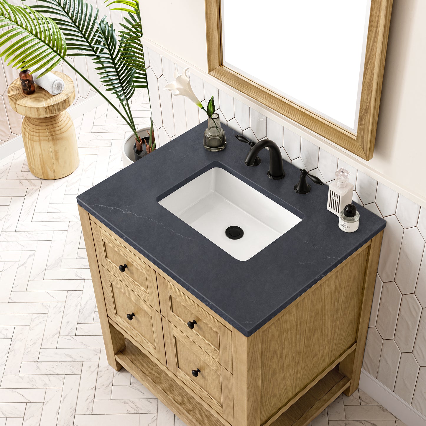 Breckenridge 30" Single Vanity, Light Natural Oak w/ 3 CM Charcoal Soapstone Top