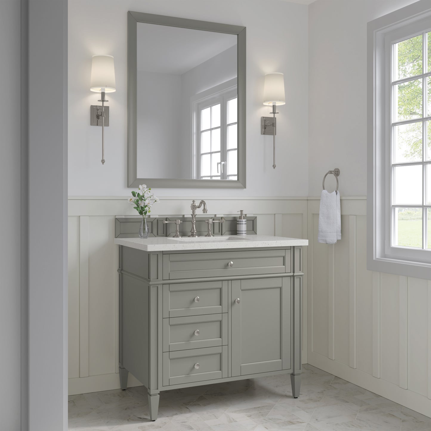 Brittany 36" Single Vanity, Urban Gray w/ 3 CM Lime Delight Silestone Top