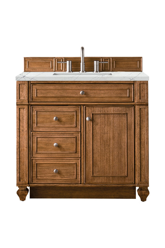 Bristol 36" Single Vanity, Saddle Brown w/ 3 CM Ethereal Noctis Silestone Top