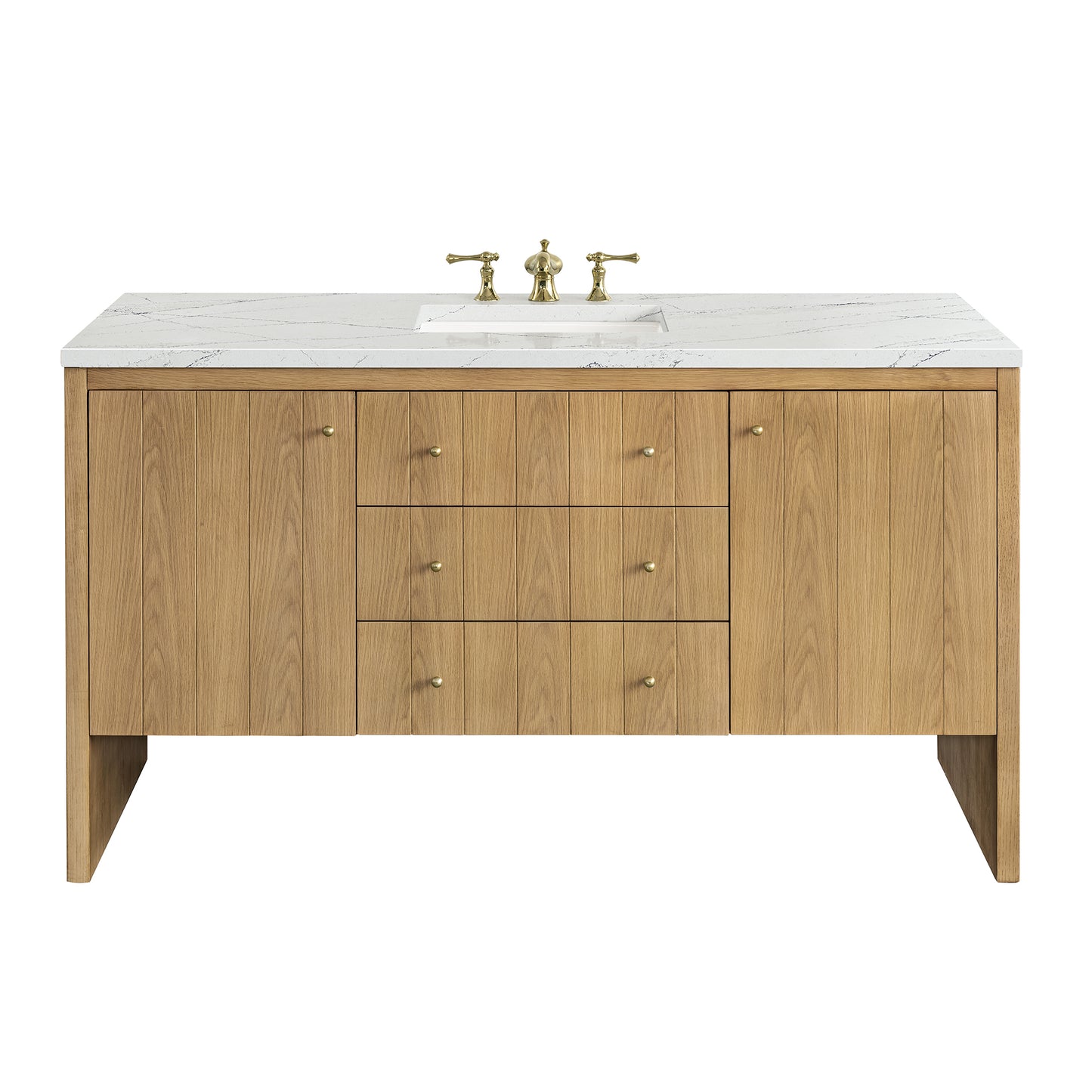 Hudson 60" Single Vanity, Light Natural Oak w/ 3 CM Ethereal Noctis Top