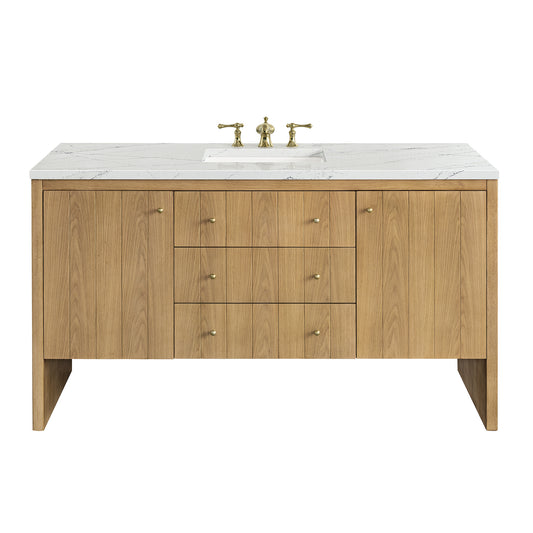 Hudson 60" Single Vanity, Light Natural Oak w/ 3 CM Ethereal Noctis Top