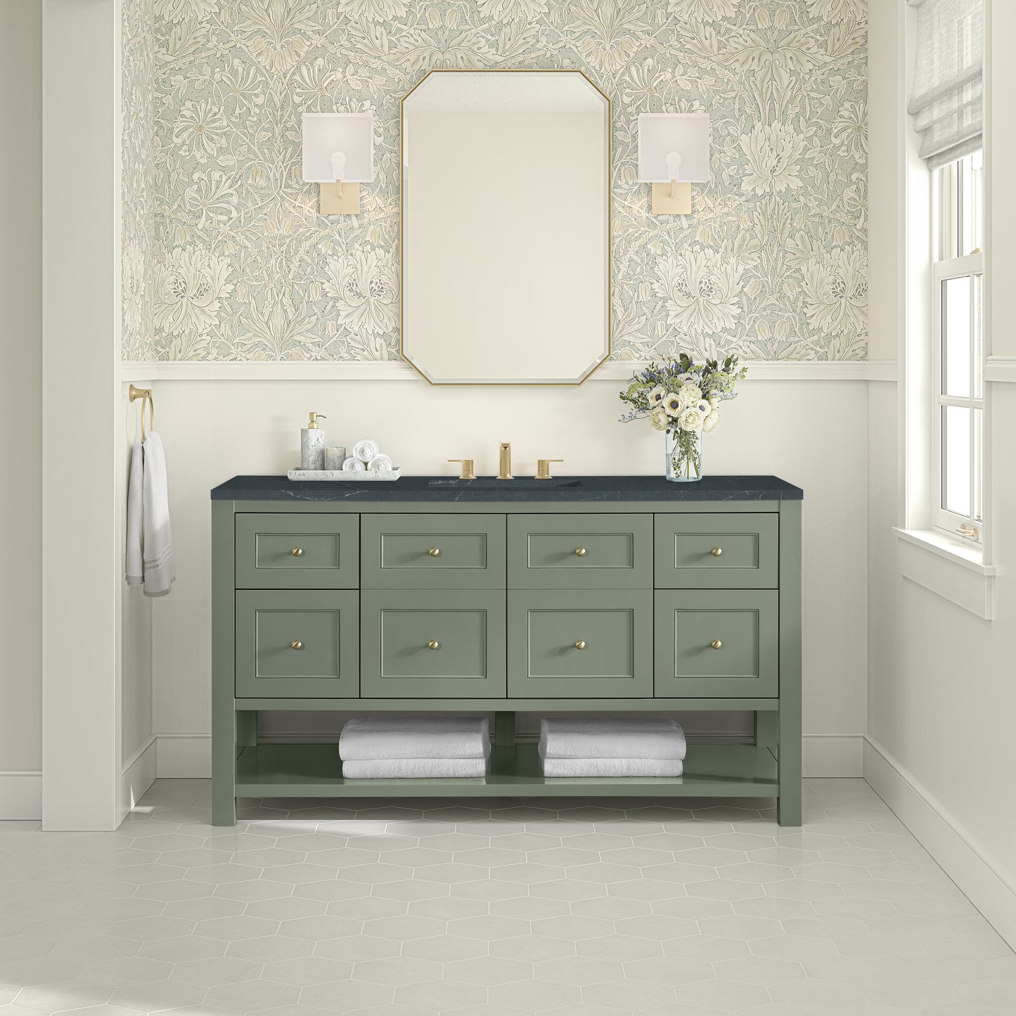 Breckenridge 60" Single Vanity, Smokey Celadon, w/ 3 CM Charcoal Soapstone Quartz Top