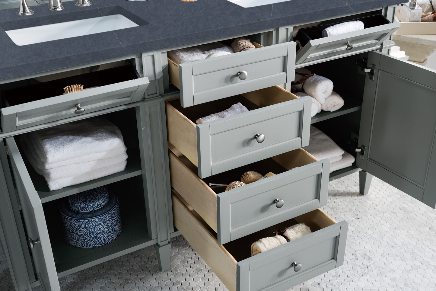 Brittany 60" Double Vanity, Urban Gray w/ 3 CM Charcoal Soapstone Silestone Top