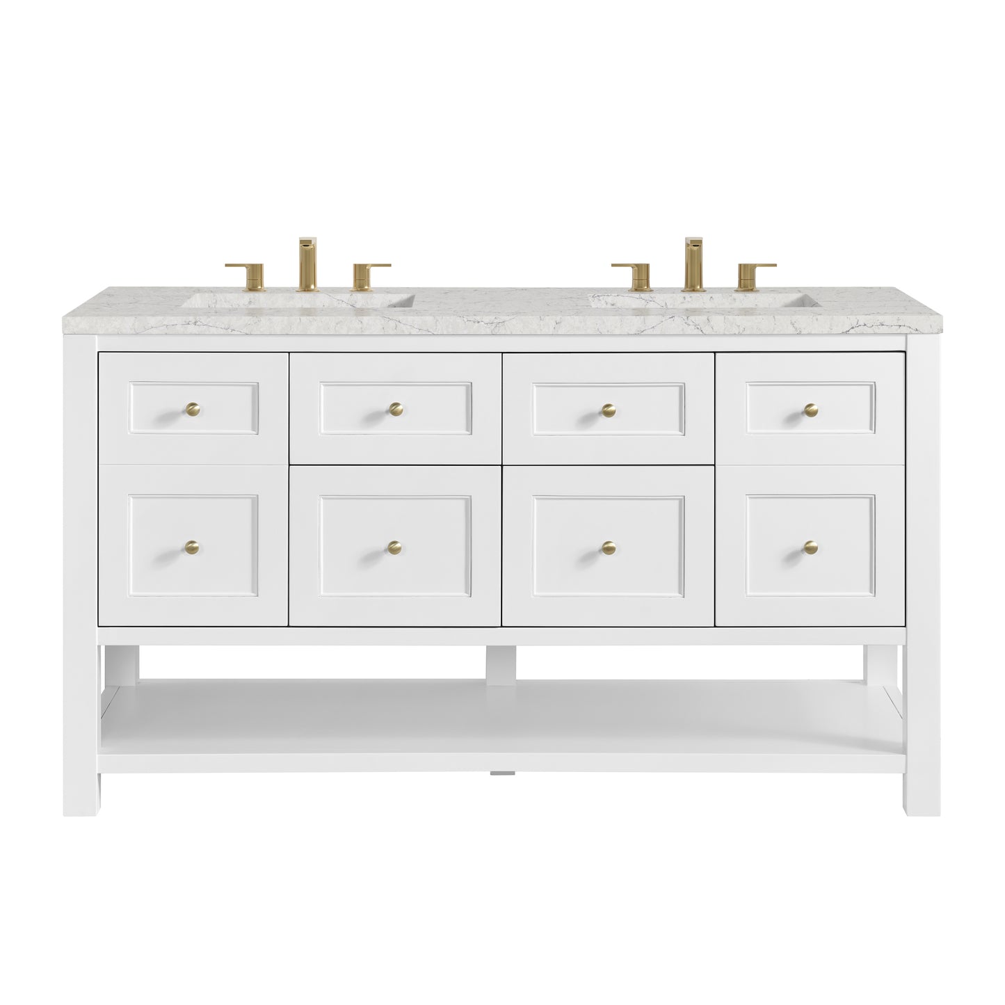 Breckenridge 60" Double Vanity, Bright White, w/ 3 CM Eternal Jasmine Pearl Quartz Top