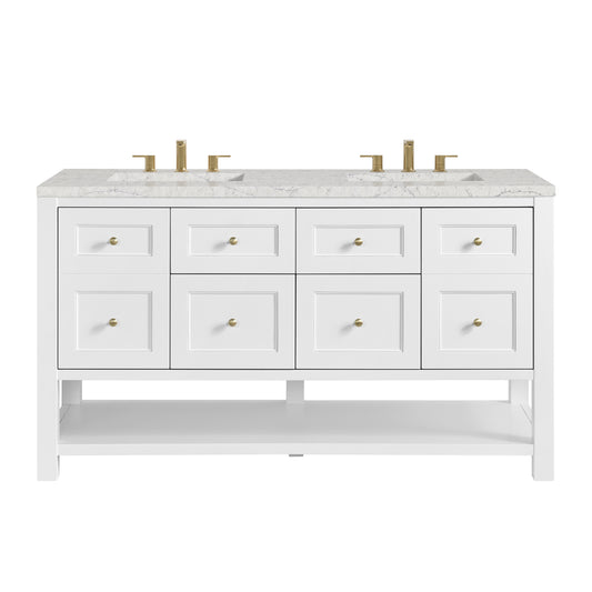 Breckenridge 60" Double Vanity, Bright White, w/ 3 CM Eternal Jasmine Pearl Quartz Top