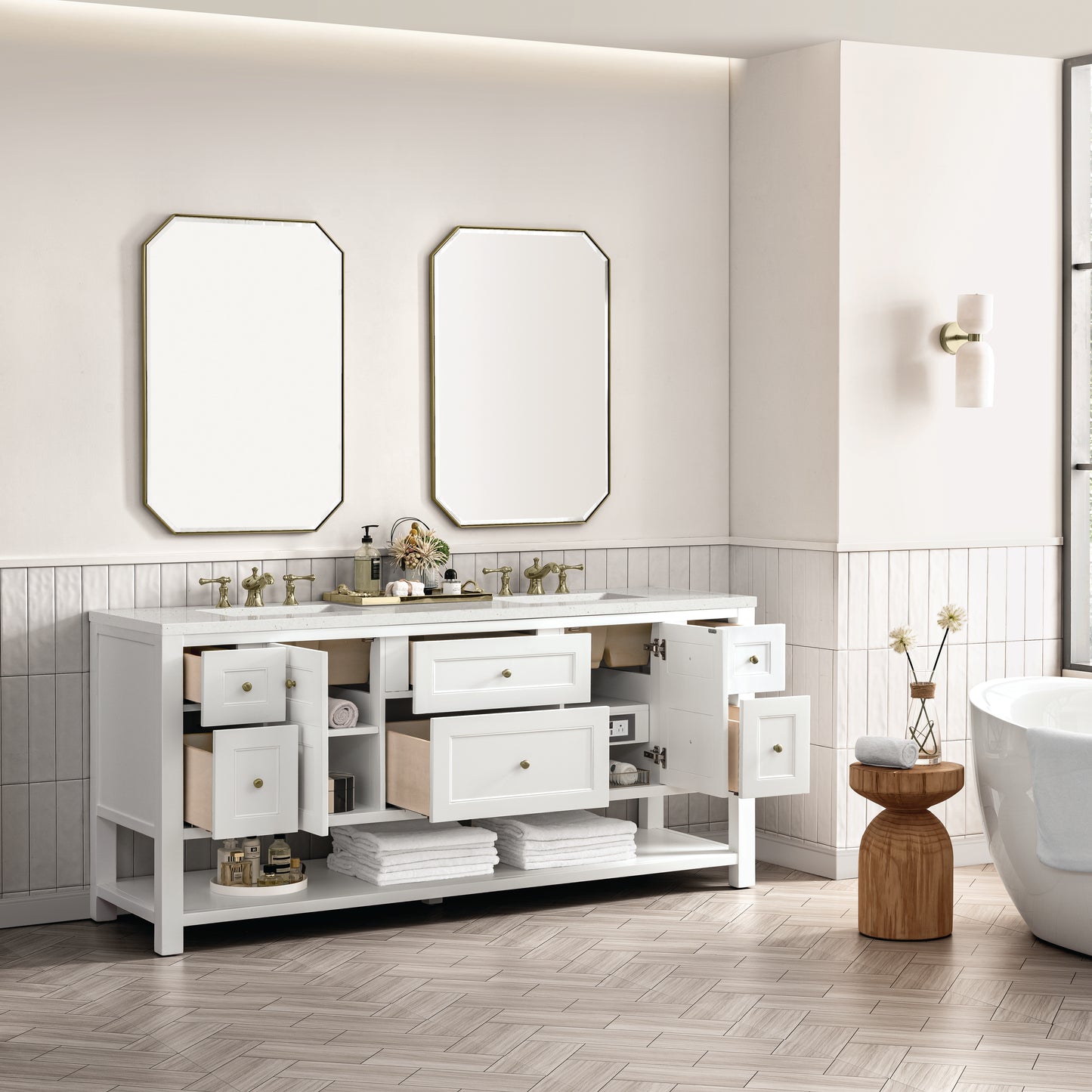 Breckenridge 72" Double Vanity, Bright White w/ 3 CM Lime Delight Top