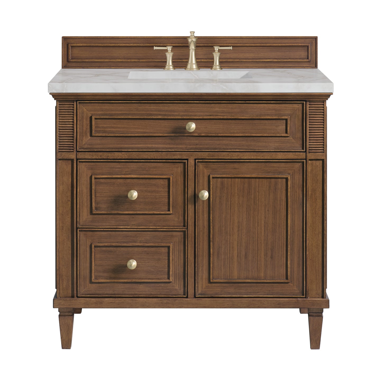 Lorelai 36" Single Vanity, Mid-Century Walnut w/ 3 CM Victorian Silver Silestone Top