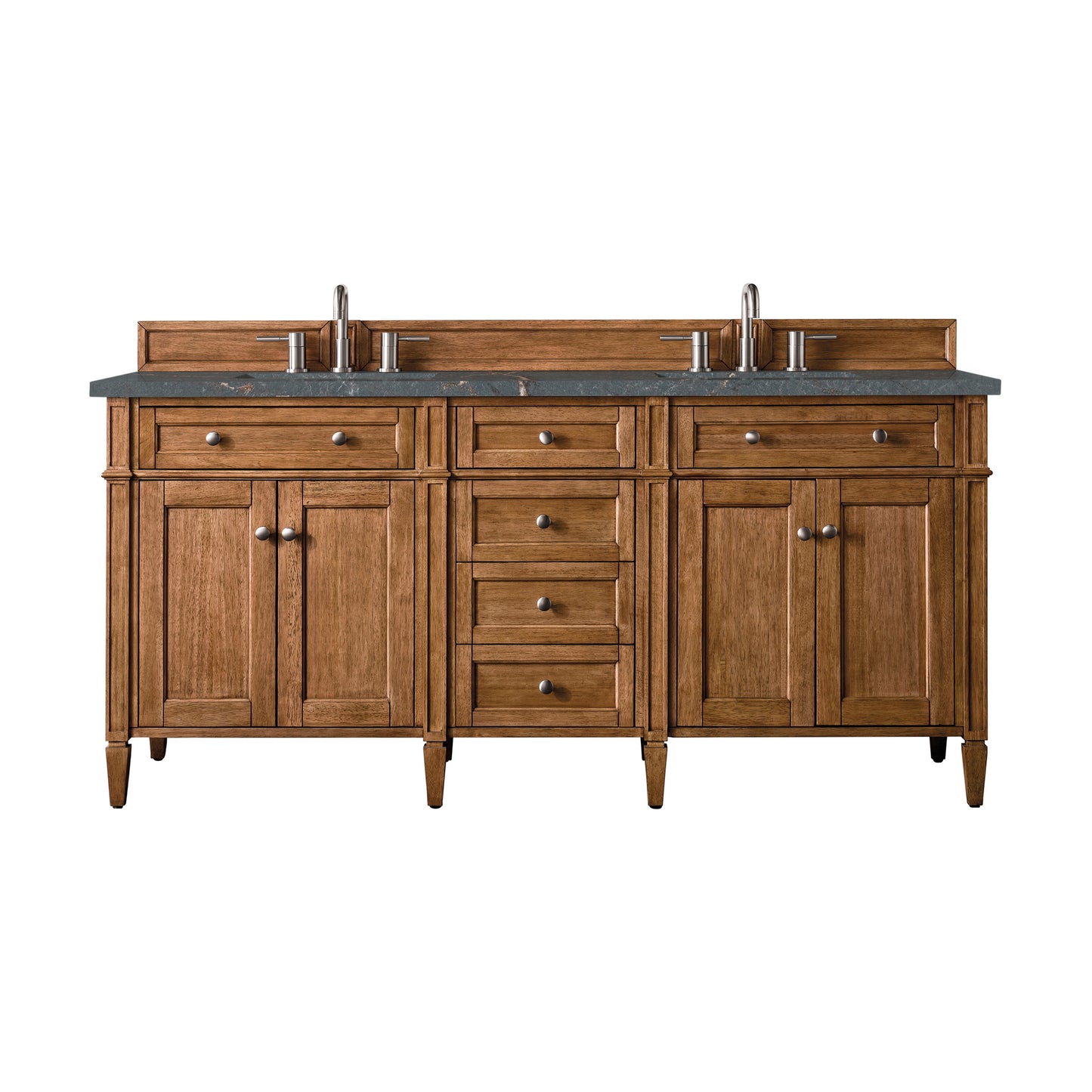 Brittany 72" Double Vanity, Saddle Brown w/ 3 CM Parisien Bleu Silestone Top