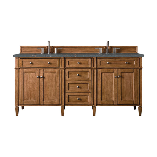 Brittany 72" Double Vanity, Saddle Brown w/ 3 CM Parisien Bleu Silestone Top