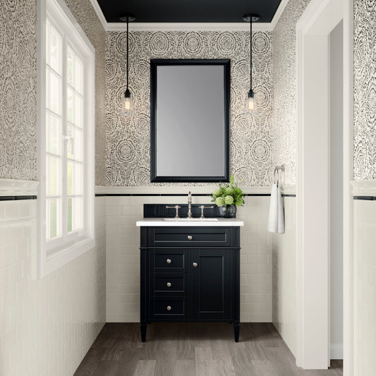Brittany 30" Single Vanity, Black Onyx, w/ 3 CM White Zeus Silestone Top