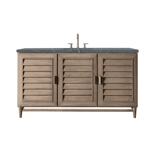 Portland 60" Single Vanity Whitewashed Walnut w/ 3 CM Parisien Bleu Silestone Top