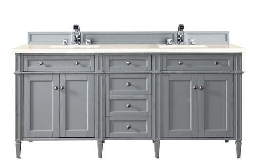 Brittany 72" Double Vanity, Urban Gray w/ 3 CM Eternal Marfil Silestone Top