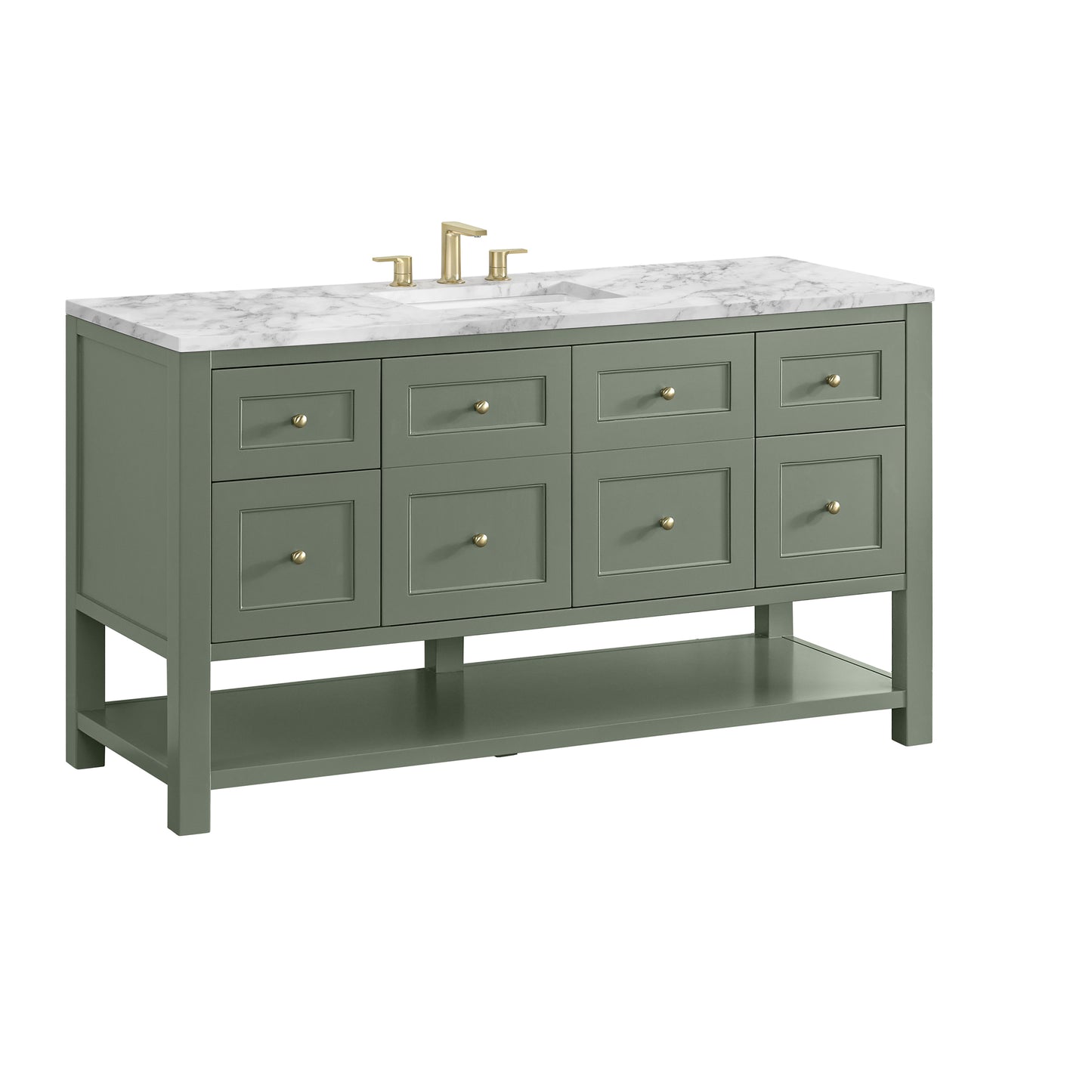 Breckenridge 60" Single Vanity, Smokey Celadon, w/ 3 CM Carrara Marble Top