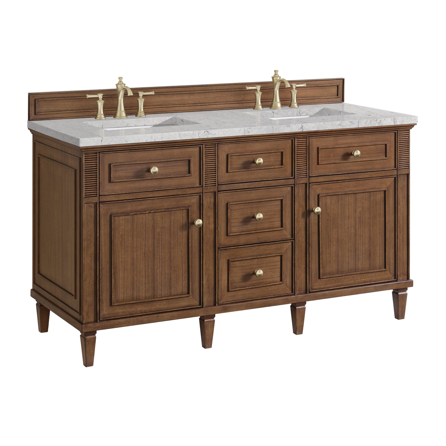 Lorelai 60" Double Vanity, Mid-Century Walnut w/ 3 CM Eternal Jasmine Pearl Silestone Top