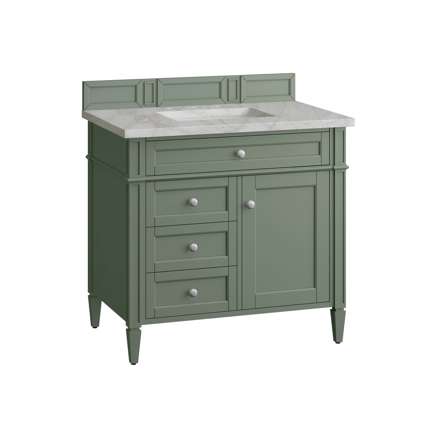 Brittany 36" Single Vanity, Smokey Celadon w/ 3 CM Victorian Silver Top