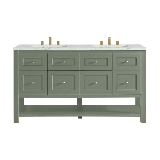Breckenridge 60" Double Vanity, Smokey Celadon, w/ 3 CM Ethereal Noctis Quartz Top