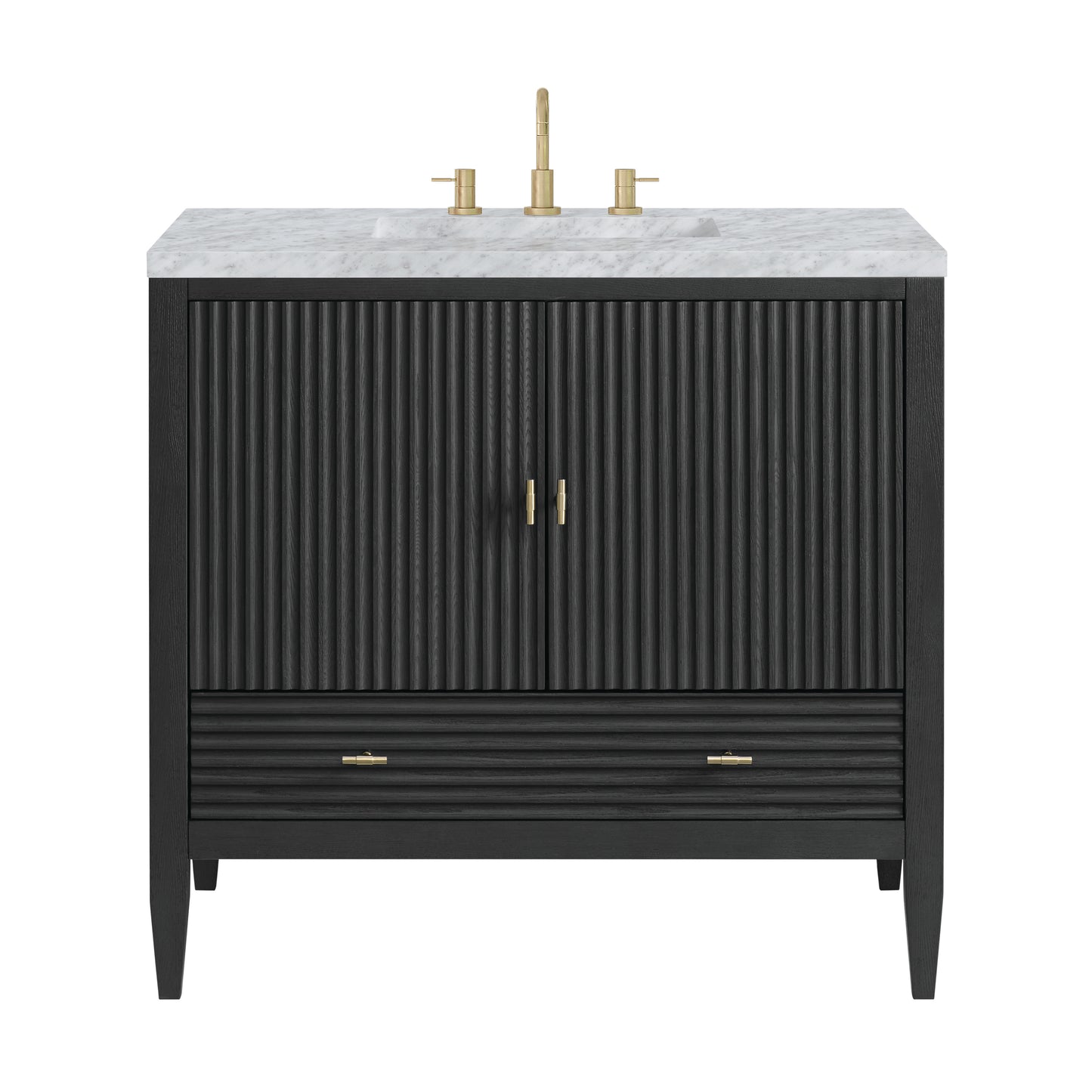 Myrrin 36" Vanity, Carbon Oak w/ 3 CM Carrara White Marble Top