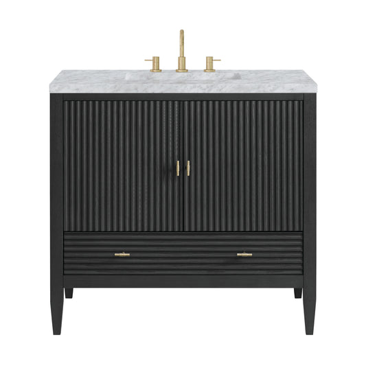 Myrrin 36" Vanity, Carbon Oak w/ 3 CM Carrara White Marble Top