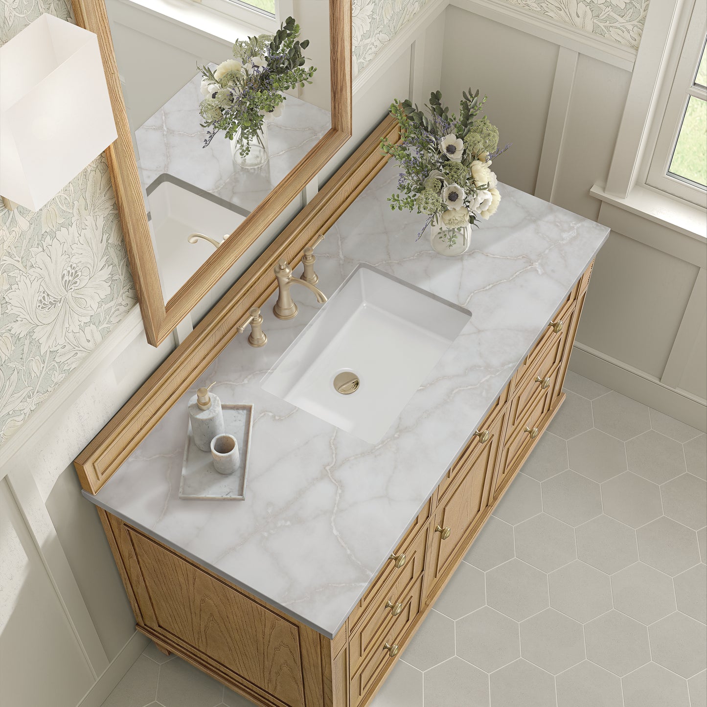 Lorelai 48" Single Vanity, Light Natural Oak w/ 3 CM Victorian Silver Silestone Top
