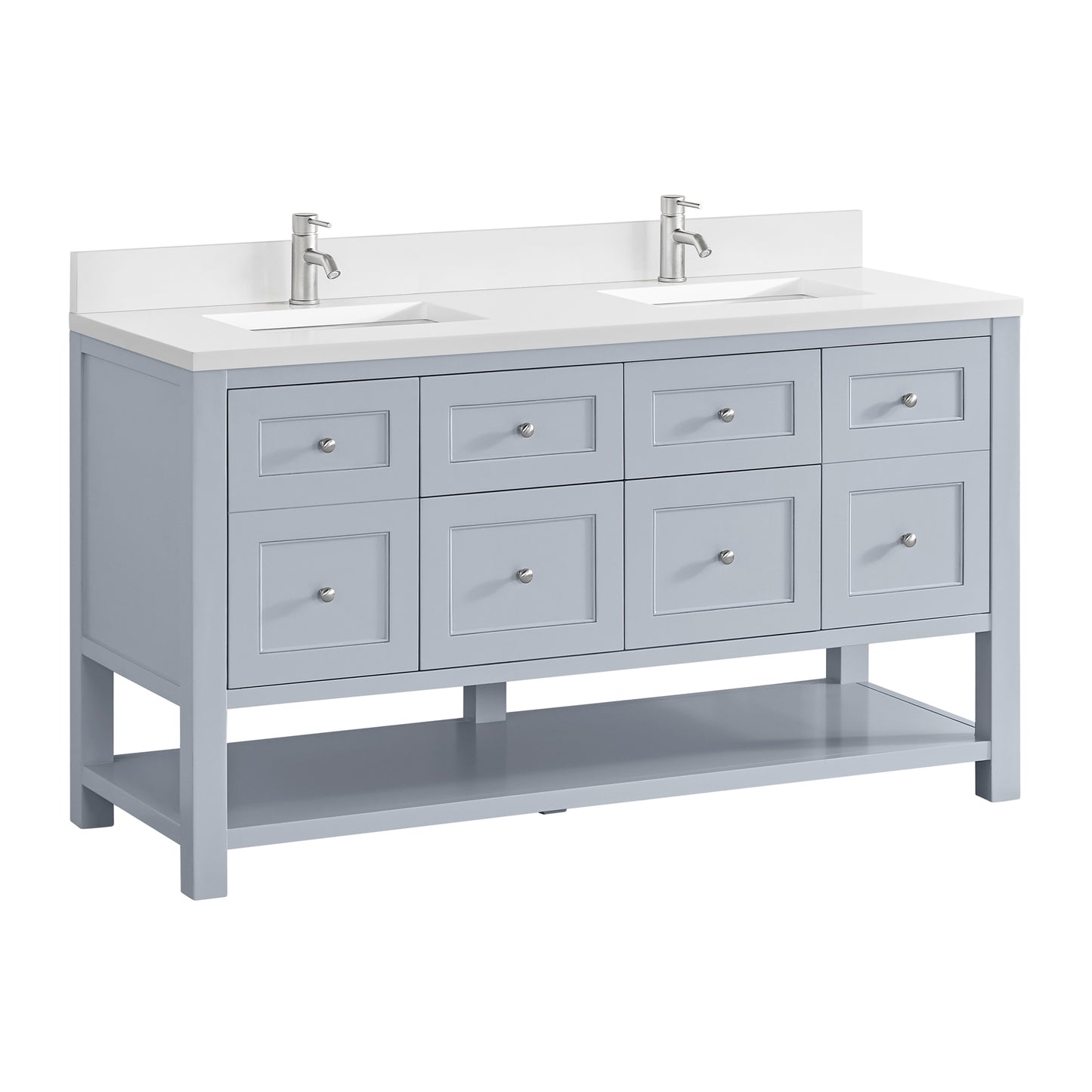 Breckenridge 60" Double Vanity, Serenity Blue, w/ Single Hole 3 CM White Zeus Quartz Top & Backsplash
